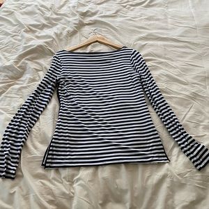 White House Black Market Navy Blue and White Striped Top